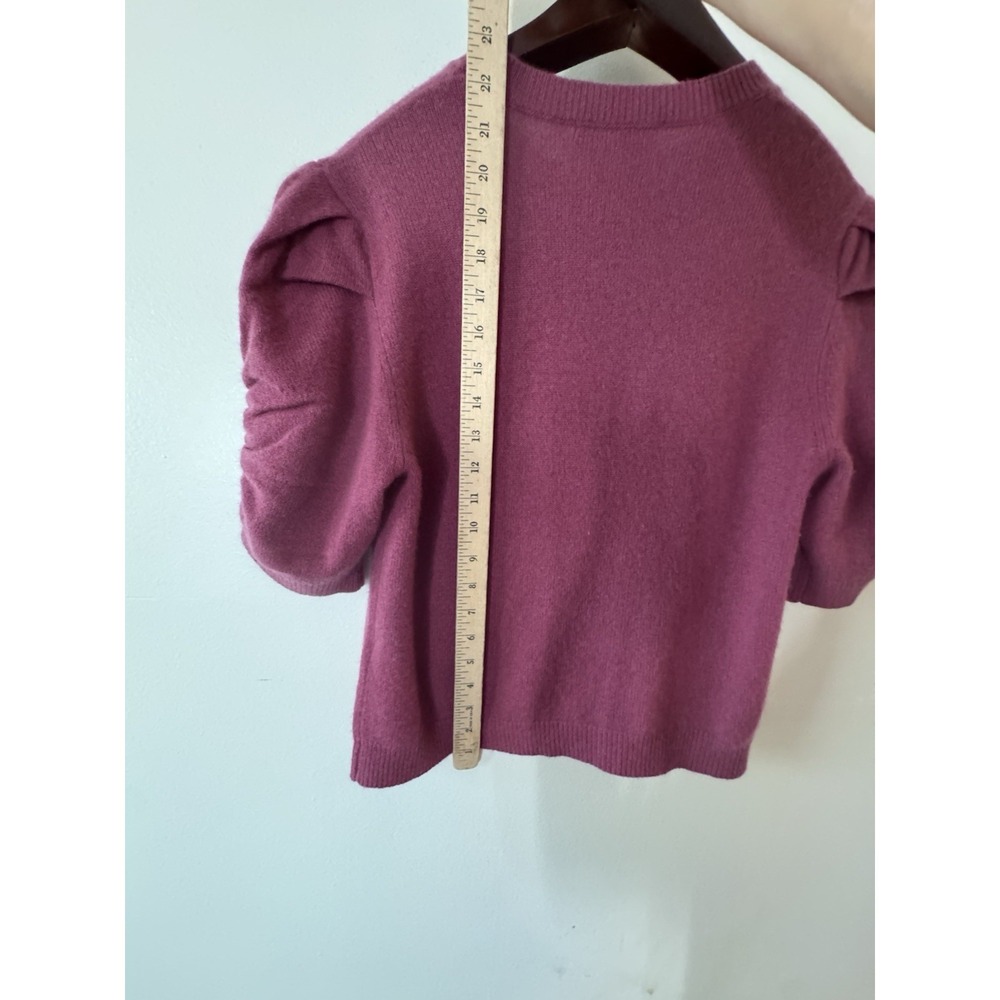 FRAME Ruched Sleeve 100% Cashmere Cropped Sweater in Dragon Fruit Pink Large - Picture 10 of 11